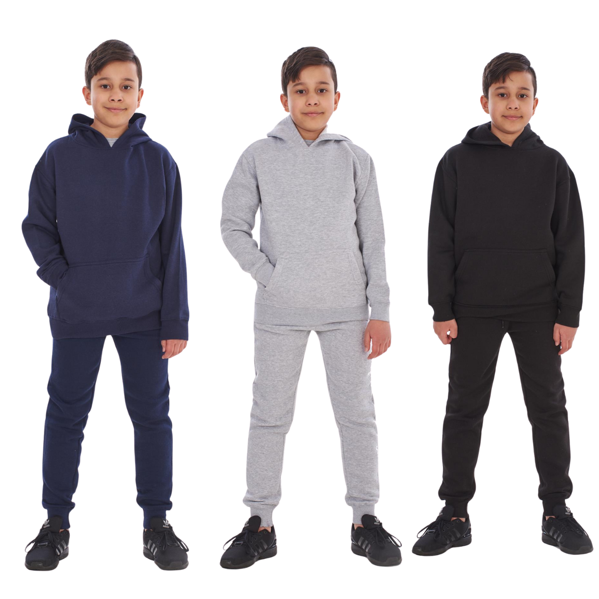 Solid pocket hoodie and drawstring bottom