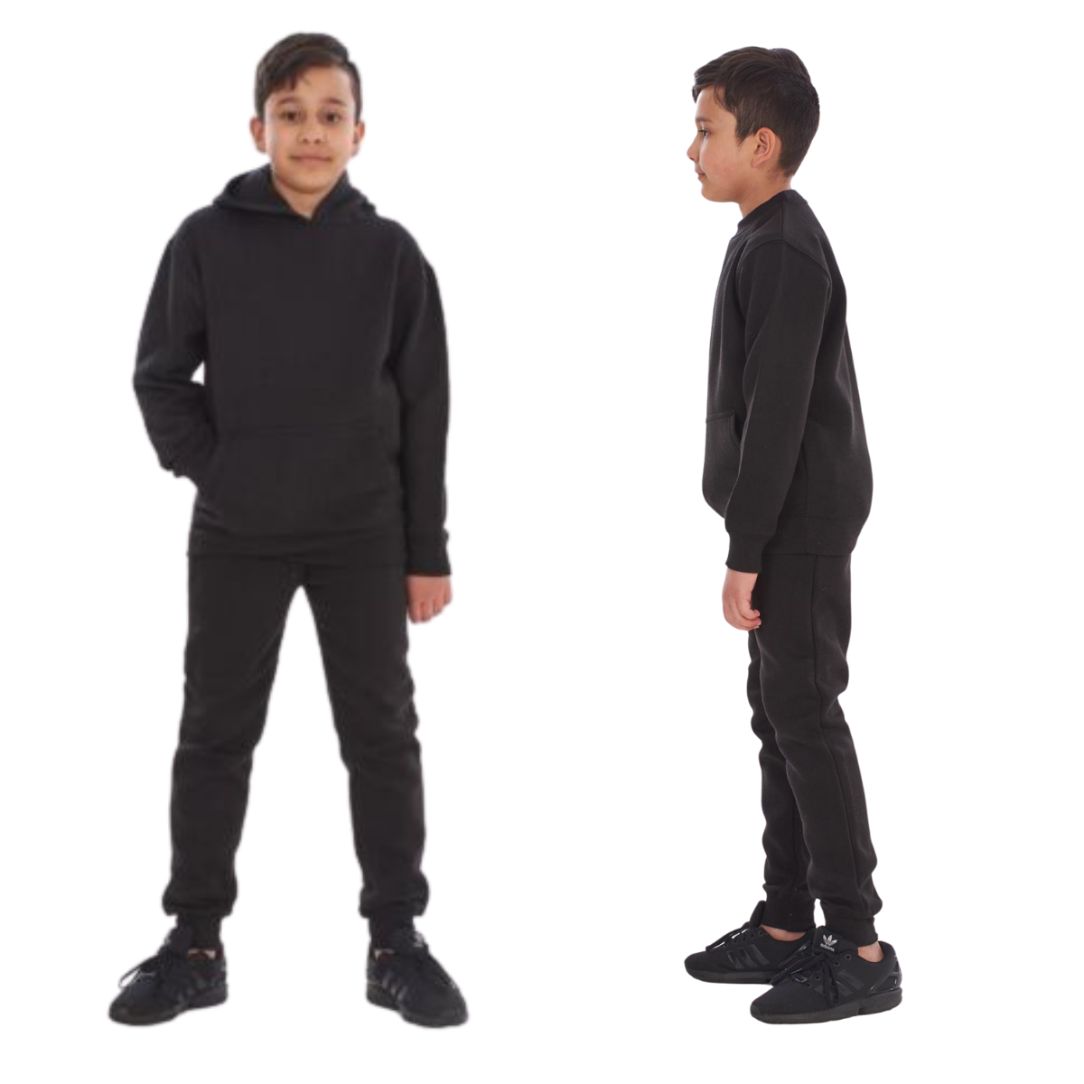 Solid pocket hoodie and drawstring bottom