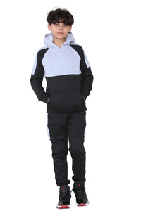 2PC Panelled Track suit Solid pocket hoodie and drawstring bottom