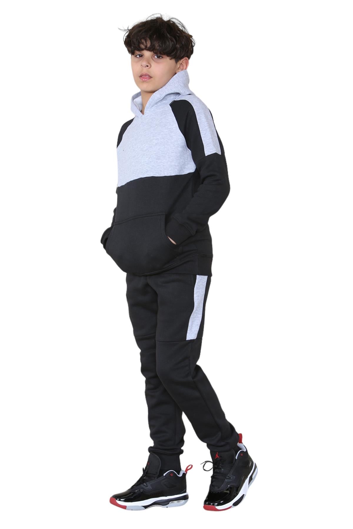2PC Panelled Track suit Solid pocket hoodie and drawstring bottom