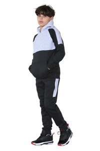 2PC Panelled Track suit Solid pocket hoodie and drawstring bottom