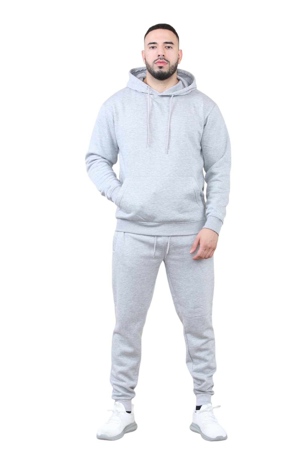 Solid pocket hoodie and drawstring bottom