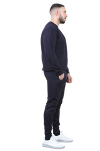 2pcs Solid Joger Set Drawstring waist pants