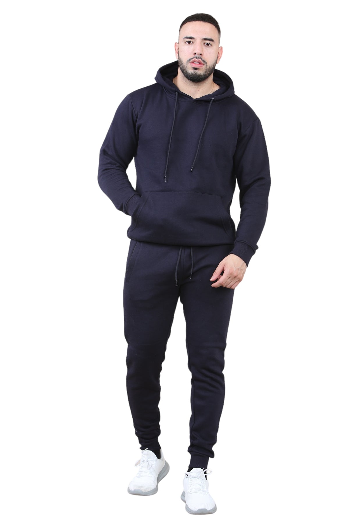 Solid pocket hoodie and drawstring bottom