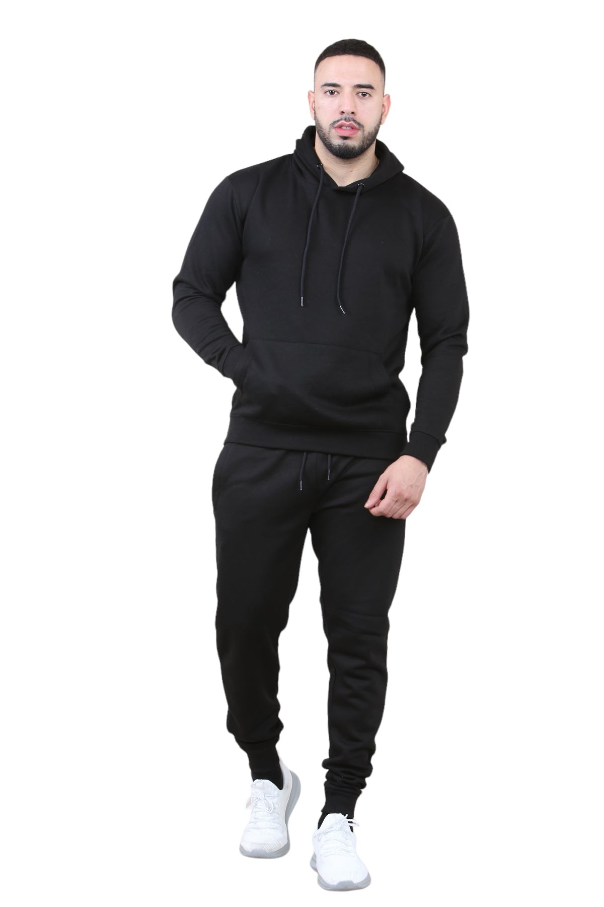Solid pocket hoodie and drawstring bottom