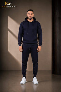 Solid pocket hoodie and drawstring bottom