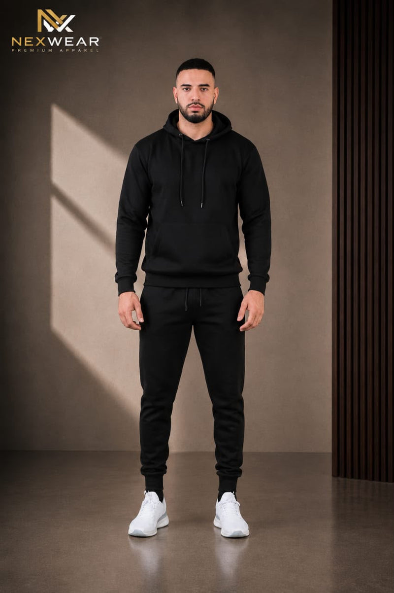 Solid pocket hoodie and drawstring bottom