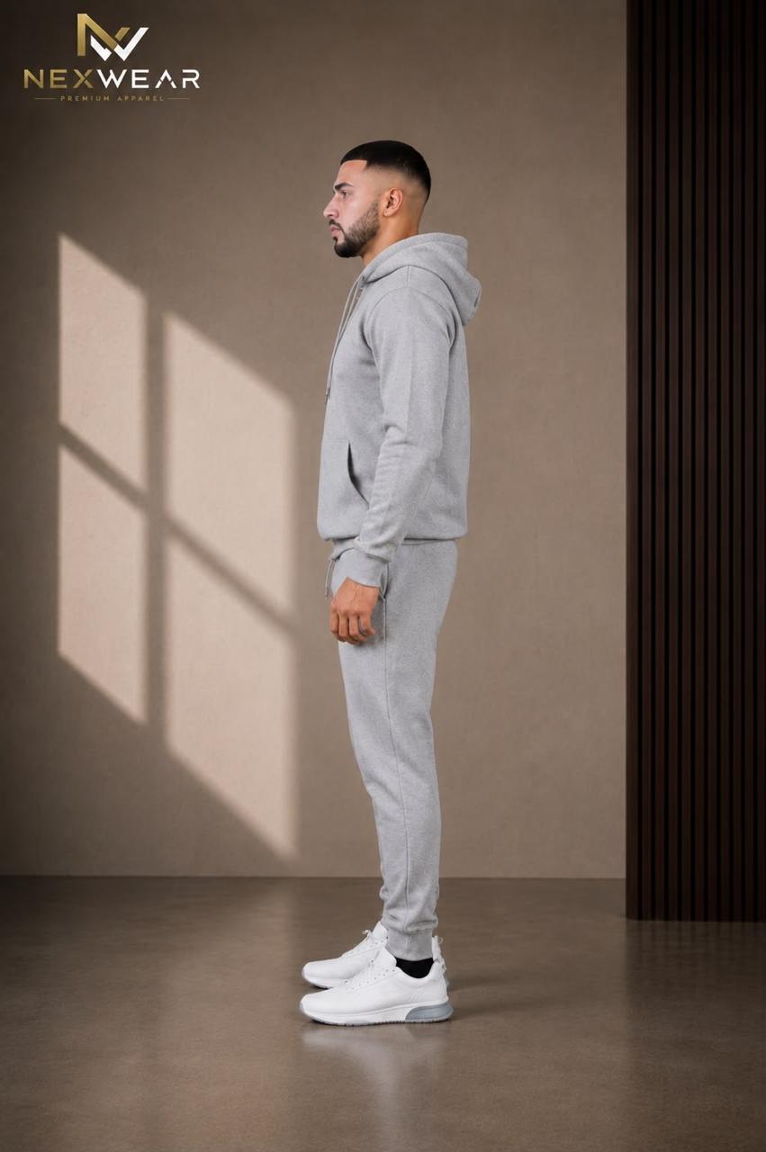 Solid pocket hoodie and drawstring bottom