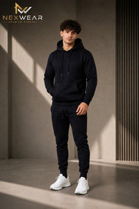 Solid pocket hoodie and drawstring bottom