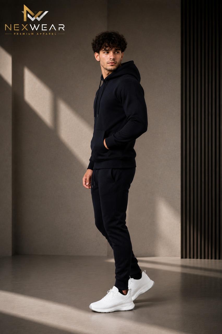 Solid pocket hoodie and drawstring bottom