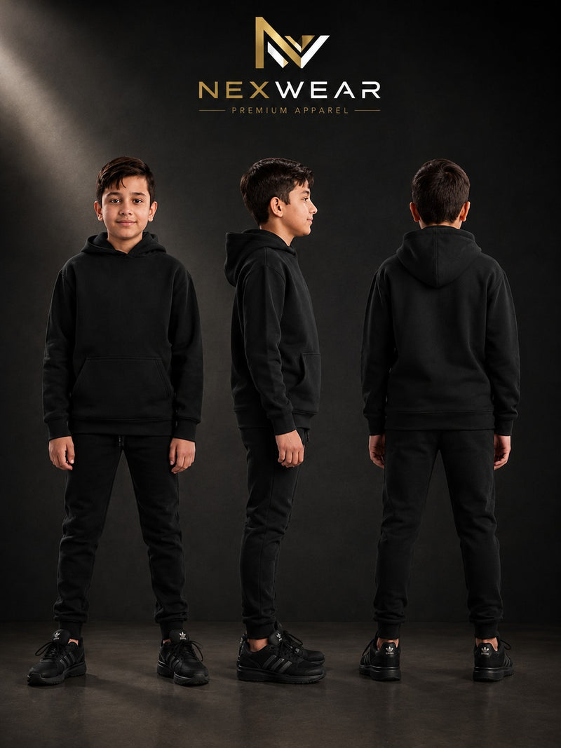 Solid pocket hoodie and drawstring bottom
