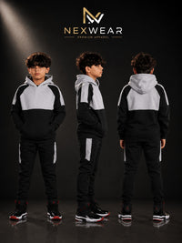 2PC Panelled Track suit Solid pocket hoodie and drawstring bottom