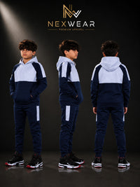 2PC Panelled Track suit Solid pocket hoodie and drawstring bottom