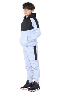 2PC Panelled Track suit Solid pocket hoodie and drawstring bottom