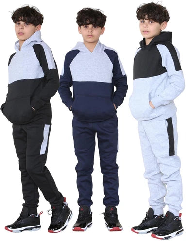 2PC Panelled Track suit Solid pocket hoodie and drawstring bottom