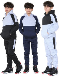 2PC Panelled Track suit Solid pocket hoodie and drawstring bottom
