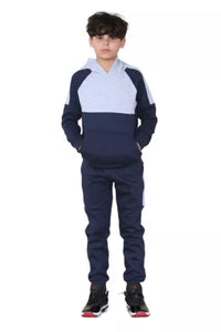 2PC Panelled Track suit Solid pocket hoodie and drawstring bottom
